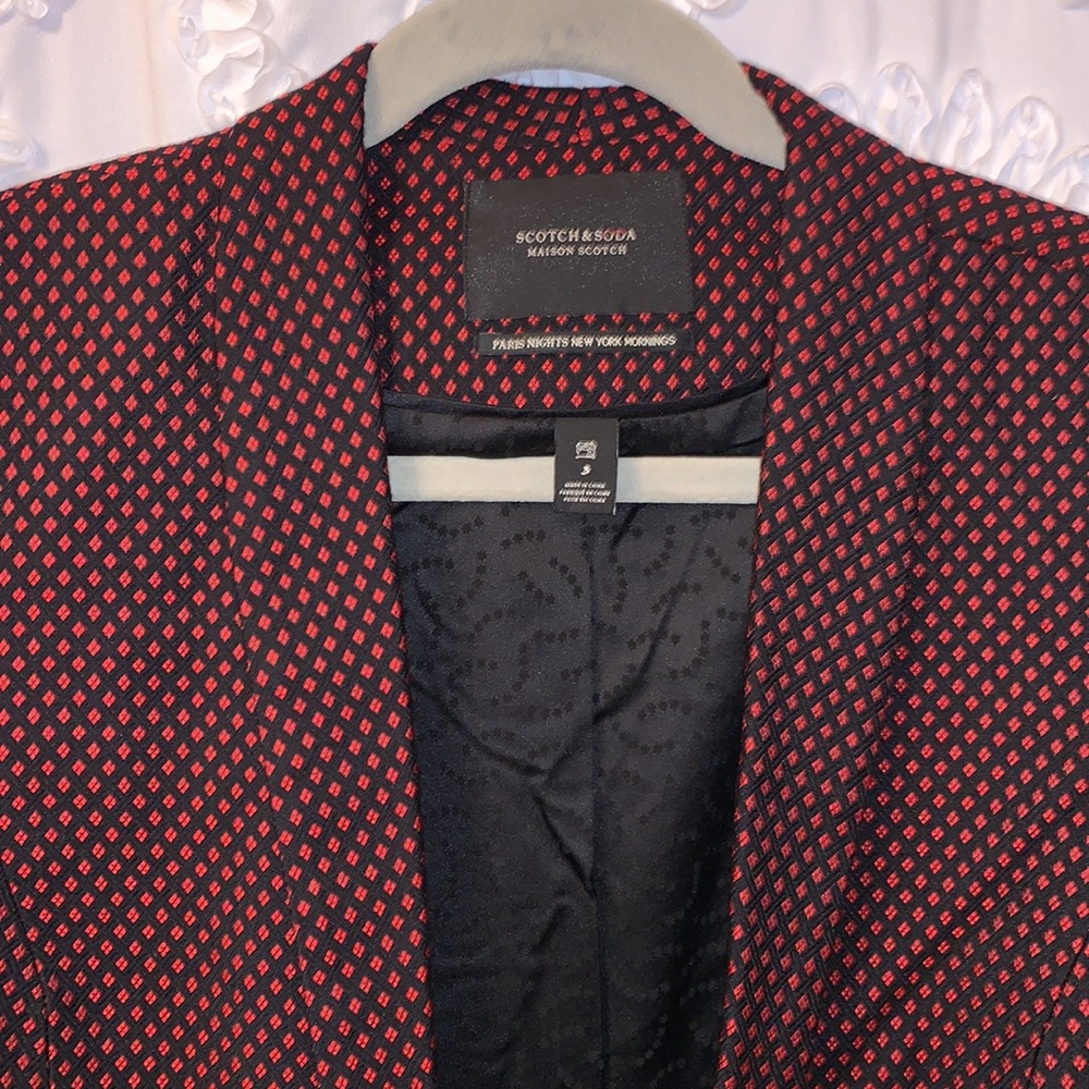 Scotch & Soda Red Black Diamonds Slick Chic Pockets Button Up Blazer Jacket 3X